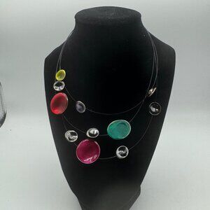 Colorful Multistrand Necklace With Enameled Silver-Toned Beads By Ikita